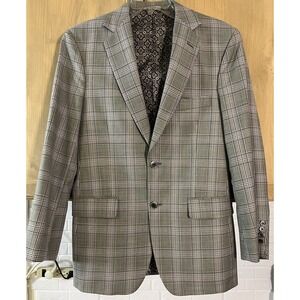 Allen Edmonds‎ Mens 38R Sport Jacket Blazer Gray Purple Plaid Wool